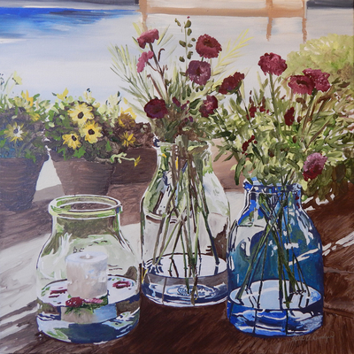 FLOWERS & GLASS 24x24